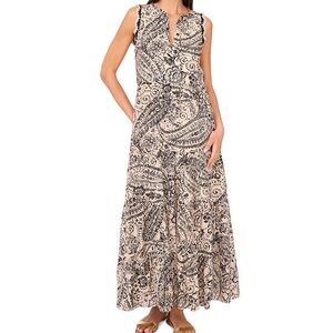 Vince Camuto Black and Cream Paisley Maxi Dress